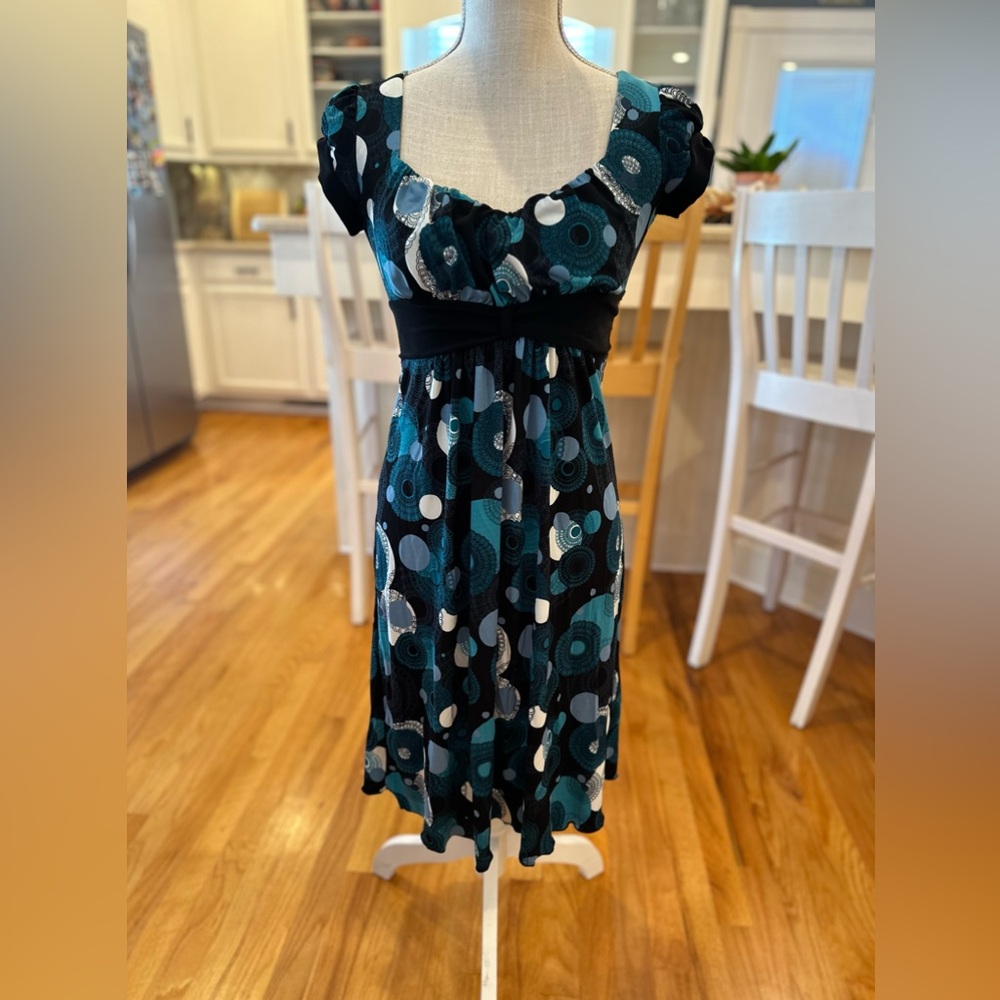 Volume One teal and black bubble pattern doll dress